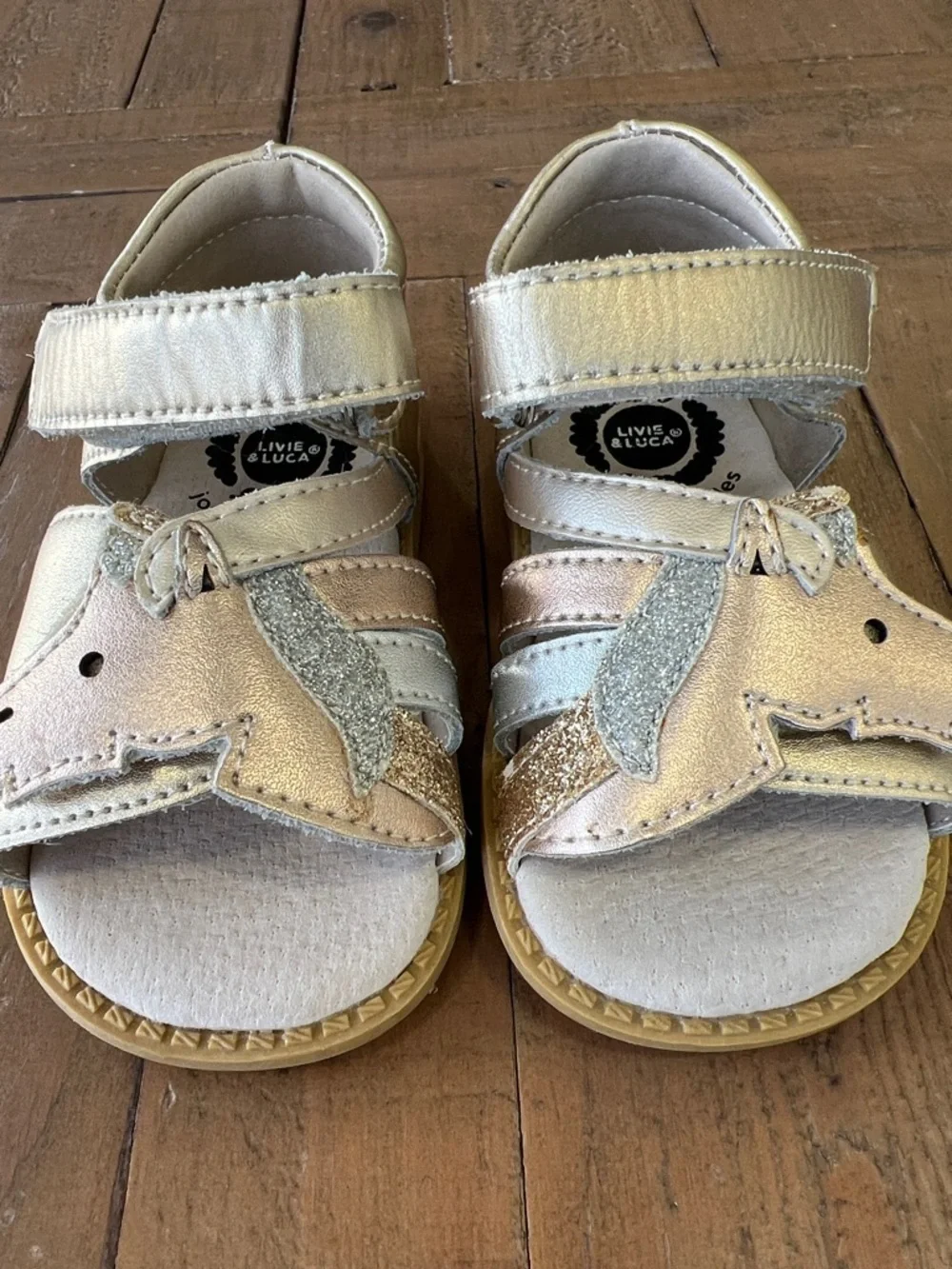 Livie & Luca metallic unicorn leather sandals child 5 hook and loop